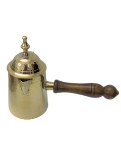 Buy Brass Turkish Coffee Pot with Wooden Handle And with Lid Gold Brass Coffee Warmer 18 Centimeter in Saudi Arabia