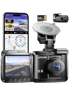 اشتري 4K Dash Cam Front and Rear, 2160P Car Camera for Car, 64GB Card Included, WiFi Dash Cam with GPS and Speed, 2.4" Screen Dashcam with WDR Night Vision Motion Detection 24H Parking Mode GS63H Pro في الامارات