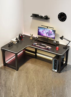 Buy Gaming Desk with Ample Room Design, L-Shaped Office Table Carbon Fiber Surface, Ergonomic Gaming Desk, Gaming Style Table Corner Computer Desk Black in UAE