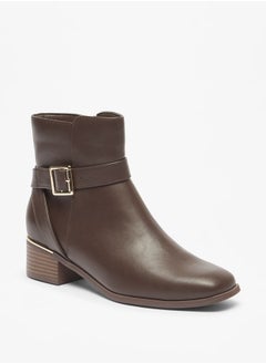 Buy Women's Solid Ankle Boots with Zip Closure and Buckle Accent in UAE