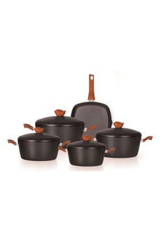 Buy 9-piece titanium cookware set with a wooden handle multicolor in Egypt