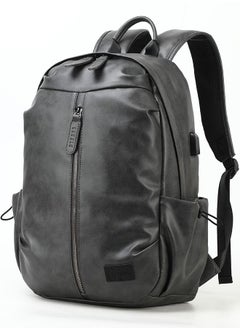 Buy GLD115 15.6-Inch Laptop Multi-Pocket Leather Casual Backpack Bag Grey in Egypt