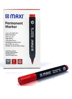 Buy 10-Piece Permanent Markers Bullet Tip Red Ink in UAE