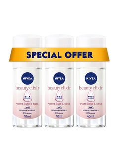 اشتري NIVEA Beauty Elixir, Deodorant for Women, White Musk & Rose Scent, Roll-on 3x40ml في الامارات