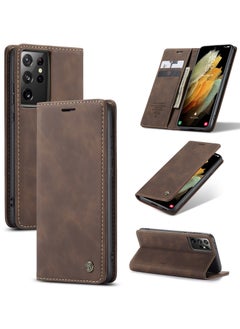 Buy CaseMe Samsung Galaxy S21 Ultra Case Wallet, for Samsung Galaxy S21 Ultra Wallet Case Book Folding Flip Folio Case with Magnetic Kickstand Card Slots Protective Cover - Coffee in Egypt