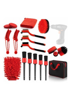 Buy 19 Piece Car Cleaning tools kit, Car wash Tools, Car detail brush Set, Car bit brush set, cleaning wheels, dashboard, interior, exterior, leather, vents in UAE