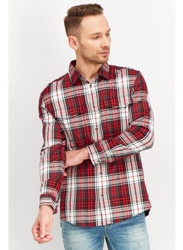 اشتري Men Regular Fit Plaid Long Sleeve Casual Shirt, Red/White/Black في الامارات