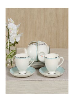 Buy Tribola 12-piece Tea Set, White & Teal in UAE