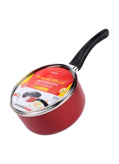 Buy KITCHENMARK Nonstick Aluminium Saucepan with Glass Lid 18cm Milk pan Suitable for Multiple Cooktops - Red in UAE