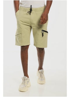 Buy Elastic Waist With Drawstring Pale Olive Gabardine Short in Egypt