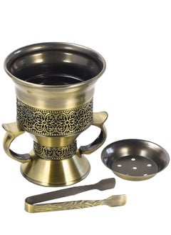 Buy Metal Frankincense Resin Incense Burner | Premium Metal Bakhoor Burner with Tong | Madkhan | Mabkhara | Oud Burner | Incence Burner | Myrrh Burner with Tongs for Yoga | Spa Aromatherapy (Bronze) in UAE