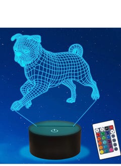 اشتري Bulldog Multicolor Night Light  3D Illusion Pug lamp for Kids  16 Colors Changing with Remote  Kids Bedroom Decor as Xmas Holiday Birthday Gifts for Boys Girls Dog Fan في الامارات