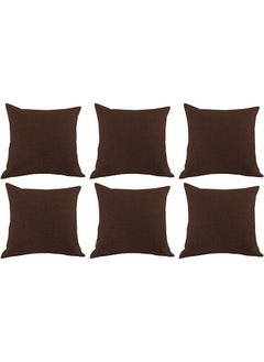 Buy 6 Pieces Square Decorative Cushion Set Of Linen Solid Design 45X45 Cm Dark Brown in Saudi Arabia