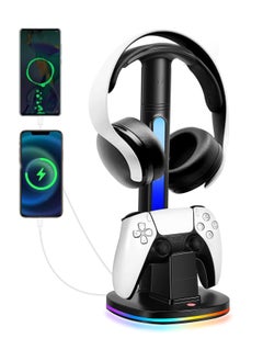 Buy XICEN for PS5 Controller Charging Station with RGB Headphone Stand, for PS5 Controller Charger Holder with 2 USB Charging Ports, Headset Stand for Playstation 5 Controller Charging Dock, Black in Saudi Arabia