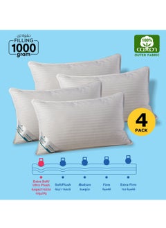 Buy 4 Pieces Hotel Striped Pillow Cotton shell Double Edge Stitched Premium Gel Fiber 1000 gms Filling each 50x75 Soft Loft,White in UAE