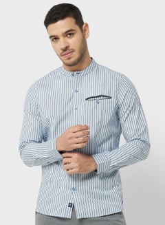 Buy Men Blue Striped Casual Shirt in Saudi Arabia
