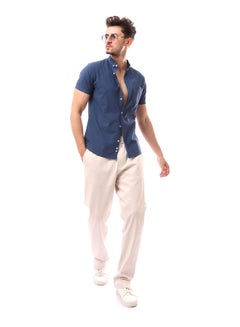 Buy Short Sleeve Solid Buttoned Shirt_Navy Blue in Egypt