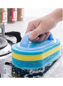اشتري Cleaning Brush Bathroom 3 Layer Sponge Brush Cleaning Sponge for Kitchen Bathtub Bath Toilet,Blue في السعودية