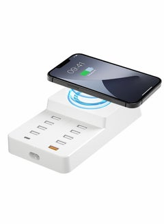Buy Desktop USB Charging Station, Universal 10 Ports Portable Travel USB Charger with Wireless Charge in UAE