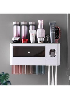 اشتري Wall Mounted Automatic Toothpaste Dispenser Set for Bathrooms, Multifunctional Bathroom Organizer Holder with Cosmetic Drawer, 3 Toothbrush Slots في السعودية