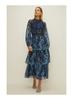 Buy Lace Balloon Sleeve Floral Midi Dress in UAE