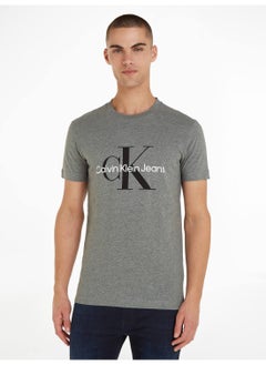 Buy Men's Core Monogram Slim T-shirt, Cotton, Grey in Saudi Arabia