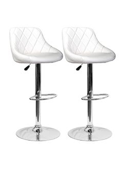 Buy SBF Height Adjustable Bar Stools | Set of 2 PU Leather Swivel Chairs with Backrest and Footrest | Hydraulic Chrome Base for Kitchen & Dining, White in UAE