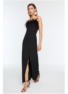 اشتري Black Body-Fitting Lined Ribbed Woven Long Evening Dress TPRSS22AE0095 في مصر