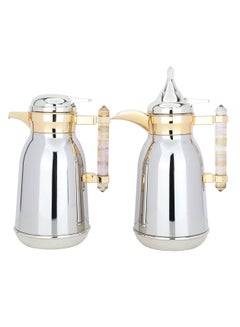 Buy Thermos Set Silver Steel Golden Mouth Pink Marble Handle 2 H in Saudi Arabia