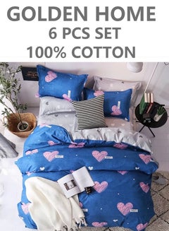 Buy King Size Fitted Bed Sheet 6 Piece Set of 1 Fitted Bed Sheet 1 Duvet Bed Cover 2 Cushion Cover and 2 Pillowcase in UAE