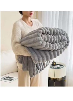 Buy Faux Fur Blanket Thick Warm Rabbit Hair Gray Plush Soft Plaid Throw Blanket for Double Bed Winter Sofa Cover 200*230CM in UAE