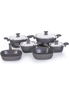 Buy Top Chef Granite 10 pieces square set (pot18-20-24, fraying pan26, tray26) Grey in Egypt