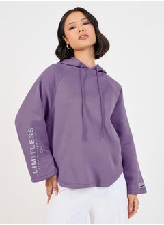 Buy Slogan Print Flared Sleeves Hoodie in Saudi Arabia