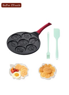 Buy NonStick Fry Pan 7-Cup Fried pan ,Cooker with Spatula and Brush, Cute Animals Shapes Suitable for Gas Stove, Griddle Pan Cooker, for kids Pancake and Breakfast, Black/ Red 28.50 x 2.00 x 28.50cm in Saudi Arabia