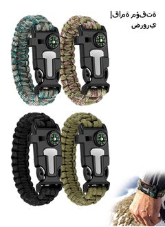 Buy 4 Pcs Survival Paracord Bracelet Set, Adjustable Bracelets with Bracelet Bottle Opener Flint Buckle Whistle, Outdoor Survival Bracelet Set (Green+Black) in Saudi Arabia