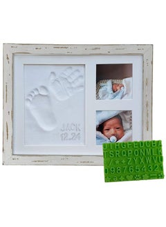 Buy Farmhouse Baby Handprint & Footprint Picture Frame Kit Rustic 9" X 11" Distressed Wood Photo Frame & Clay Keepsake For Newborns. Bonus Stencil For Personalized Registry New Mom Or Shower Gift in UAE