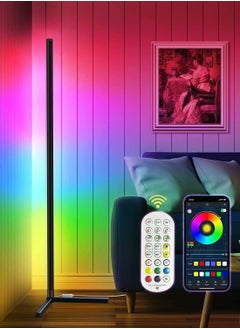 اشتري RGB Color Changing Corner Lamp, Smart LED Floor Lamp Controlled by APP&Remote with Reactive Music Mode and DIY Mode, Dimmable LED Modern Floor Lamp 125cm Metal Standing Lamp في الامارات