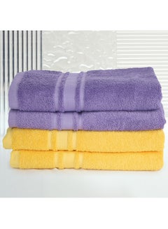 اشتري 4 Piece Bathroom Towel Set SIR HENRY 450 GSM 100% Cotton Terry 4 Bath Towel 70x140 cm Purple & Yellow Color Soft Feel Super Absorbent في الامارات