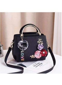 Buy Women Satchel Bag 3D Floral Purse Top Handle Bag PU Leather Shoulder Bag Small Handbag Crossbody Bag (Black) in Saudi Arabia