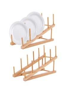 Buy 2 PCS Wooden Dish Rack, Wooden Plate Rack, Kitchen Counter Storage Holder, Dish Drying Rack, Suitable for Plate, Cup, Pot Lid, Bowl, Cutting Board in UAE