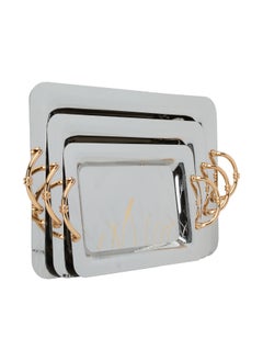 Buy A Rectangular Silver Steel Tofa Set With A Gilded Handle 3 Piece in Saudi Arabia