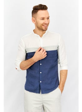 Buy Men Regular Fit 3/4 Sleeve Colorblock Casual Shirt, White/Blue Combo in UAE