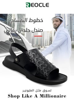 Buy Men's Classic Sandals with Leather Crocodile Pattern & Cushioned Thick Sole Non Slip Hiking Sandals for Beach & Swimming Pool & Water Sports & Walking in Saudi Arabia