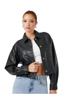 Buy Faux Leather Cropped Trucker Jacket in Egypt