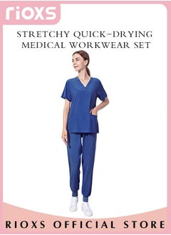 Buy Unisex Scrub Medical Uniform Women and Men Scrubs Set Short Sleeve Top And Pants in UAE