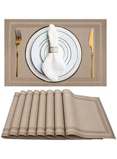 Buy Set of 8 Placemats, Non-Slip Crossweave Woven Vinyl Insulation Placemat Washable Table Mats 45x30cm (Champagne) in Saudi Arabia