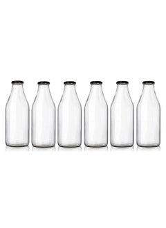 اشتري 6 pack 32 oz Glass Bottles, Clear Glass Milk Bottles with Black Lids, Shake Container,  Drinking Bottles with في الامارات