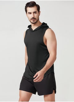 Buy Men's Workout Hooded Tank Top Sleeveless Bodybuilding Muscle Shirts Gym Hoodies Tops in Saudi Arabia