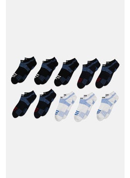 اشتري Mens 10 Pairs Brand Logo Ankle Socks, Black/Blue/White في السعودية