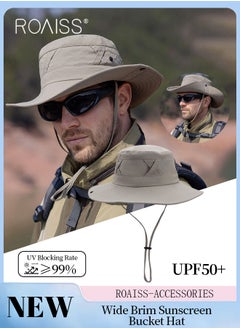 اشتري Wide Brim Sunscreen Bucket Hat for Men Women , UPF 50+ Fishing & Bucket Hat Sun Protection Beach Sun Hat for Hiking Camping Safari Adjustable Size في الامارات